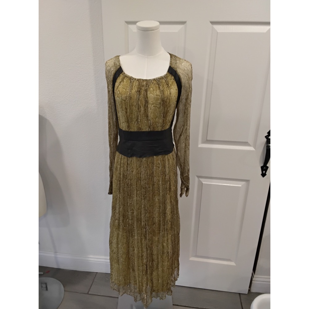 Vintage Pokwai long Sleeve Maxi Dress Black Corset Belt-L‎